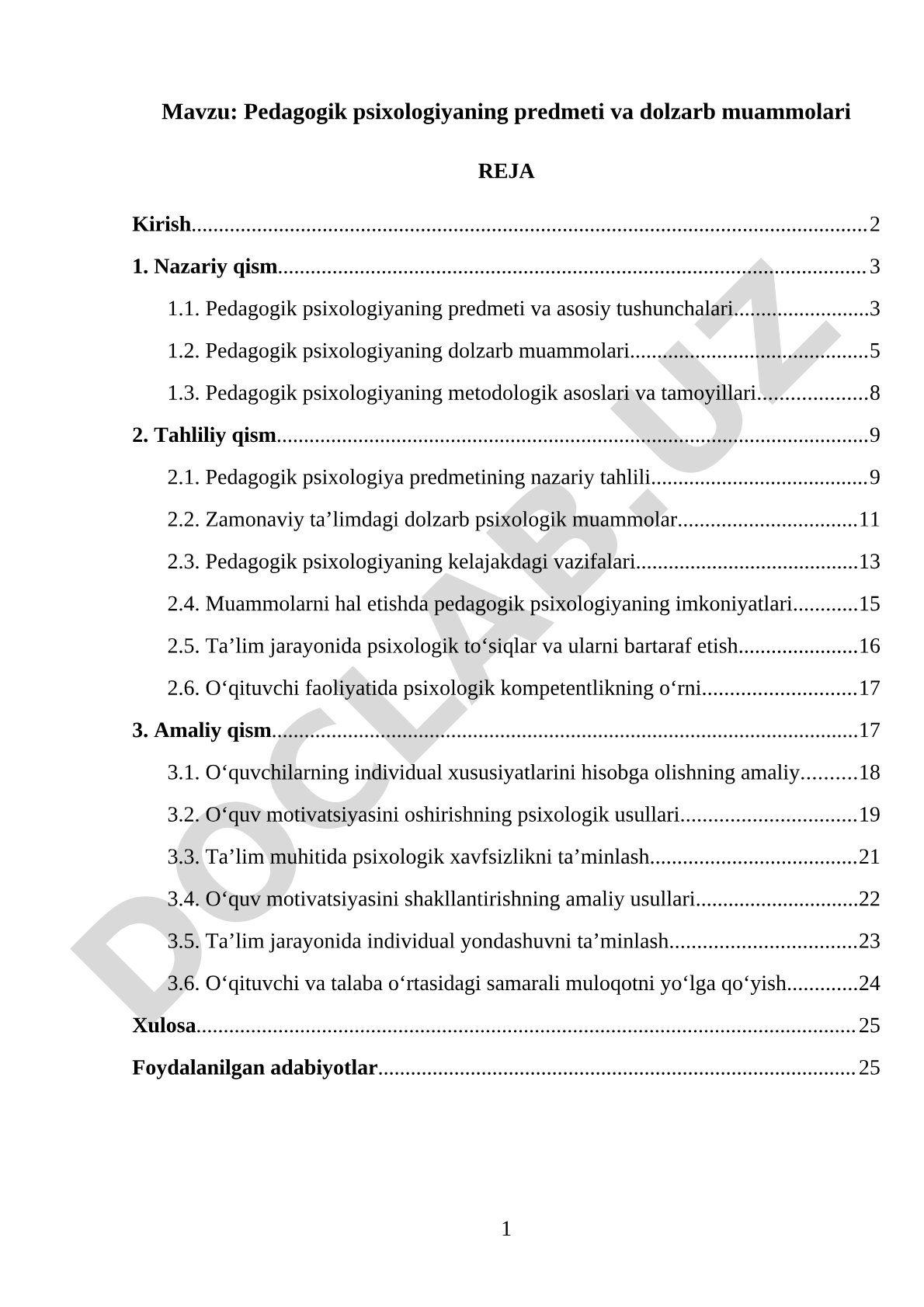 Pedagogik psixologiyaning predmeti va dolzarb muammolari
