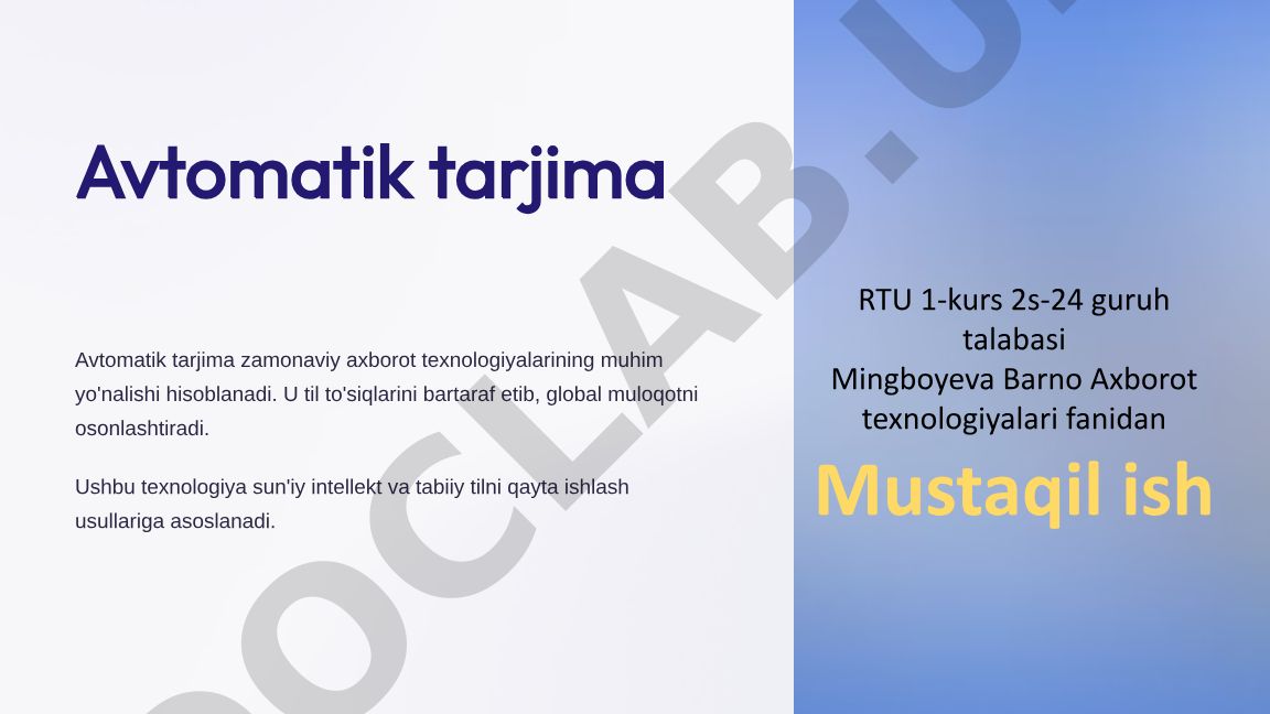 Avtomatik tarjimaning asosiy tushunchalari va turlari
