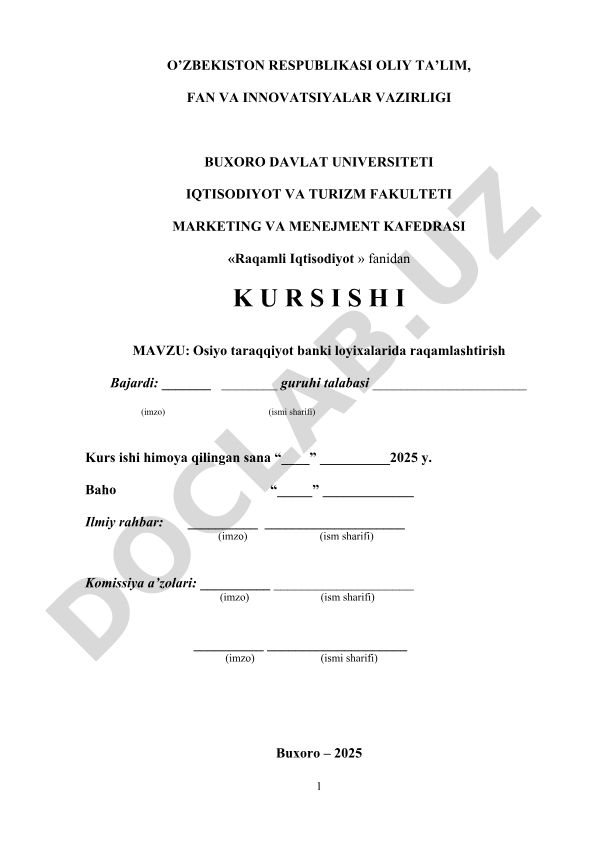 Osiyo taraqqiyot banki loyixalarida raqamlashtirish