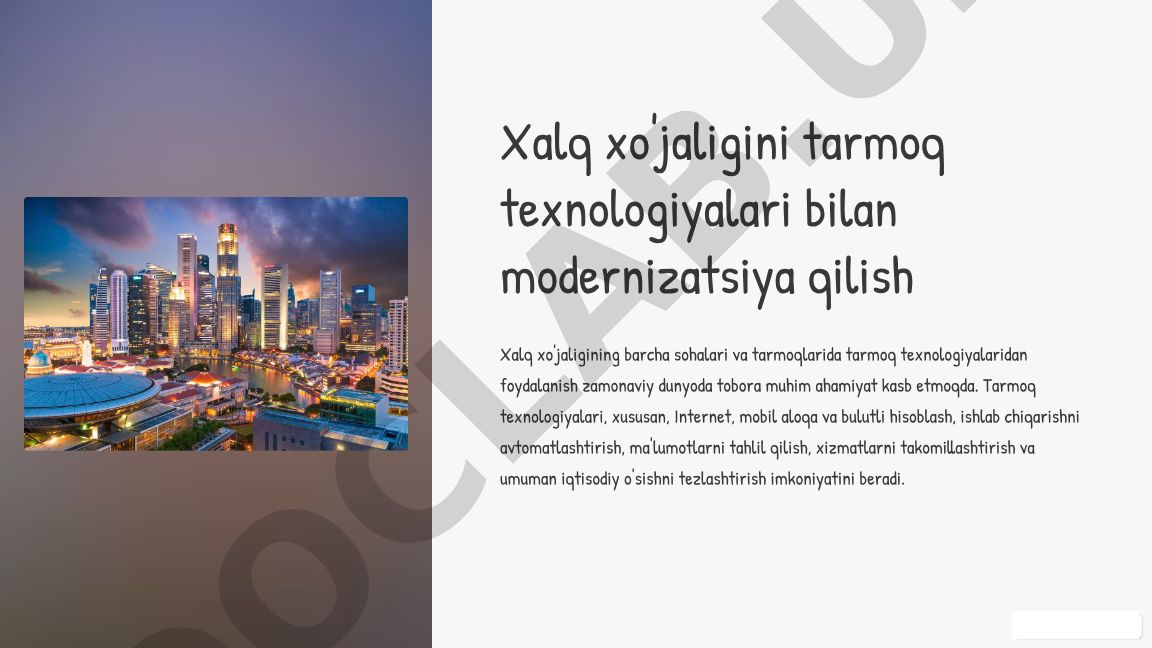 Xalq xo'jaligini tarmoq texnologiyalari bilan modernizatsiya qilish