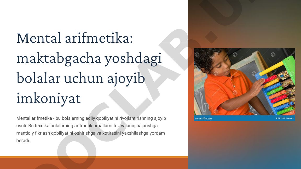 Mental arifmetika: maktabgacha yoshdagi bolalar uchun ajoyib imkoniyat