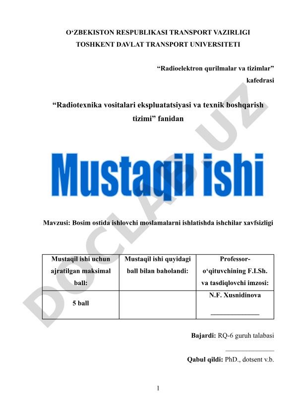 Bosim ostida ishlovchi moslamalarni ishlatishda ishchilar xavfsizligi