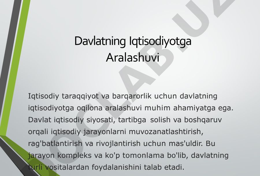 Davlatning iqtisodiyotga aralashuvi va iqtisodiy siyosat vositalari