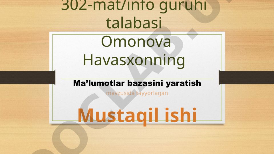 Ma’lumotlar bazasini yaratish