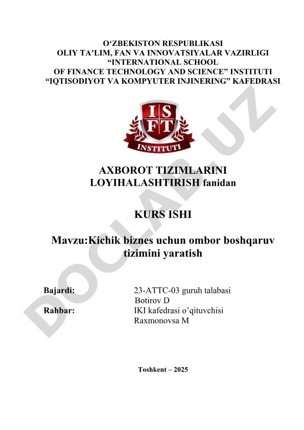 Kichik biznes uchun ombor boshqaruv tizimini yaratish