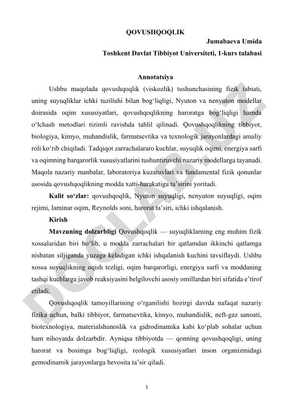 Qovushqoqlikning fizik tabiati va amaliy ahamiyati