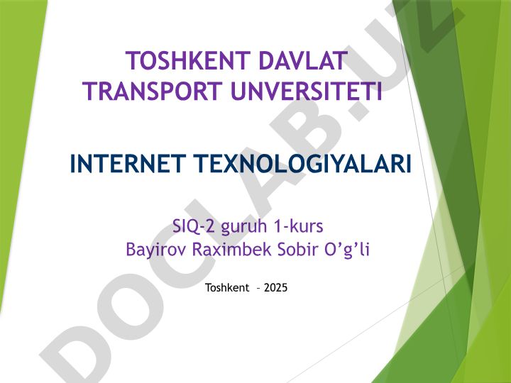 Kompyuter tarmoqlari va Internet texnologiyalari