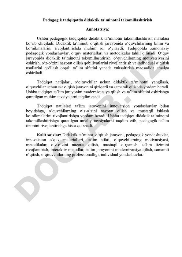 Pedagogik tadqiqotda didaktik taʼminotni takomillashtirish