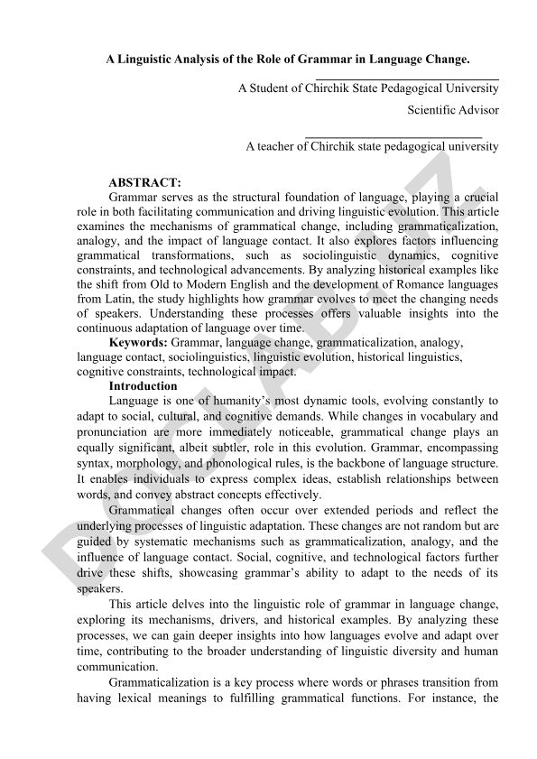 A Linguistic Analysis of the Role of Grammar in Language Change