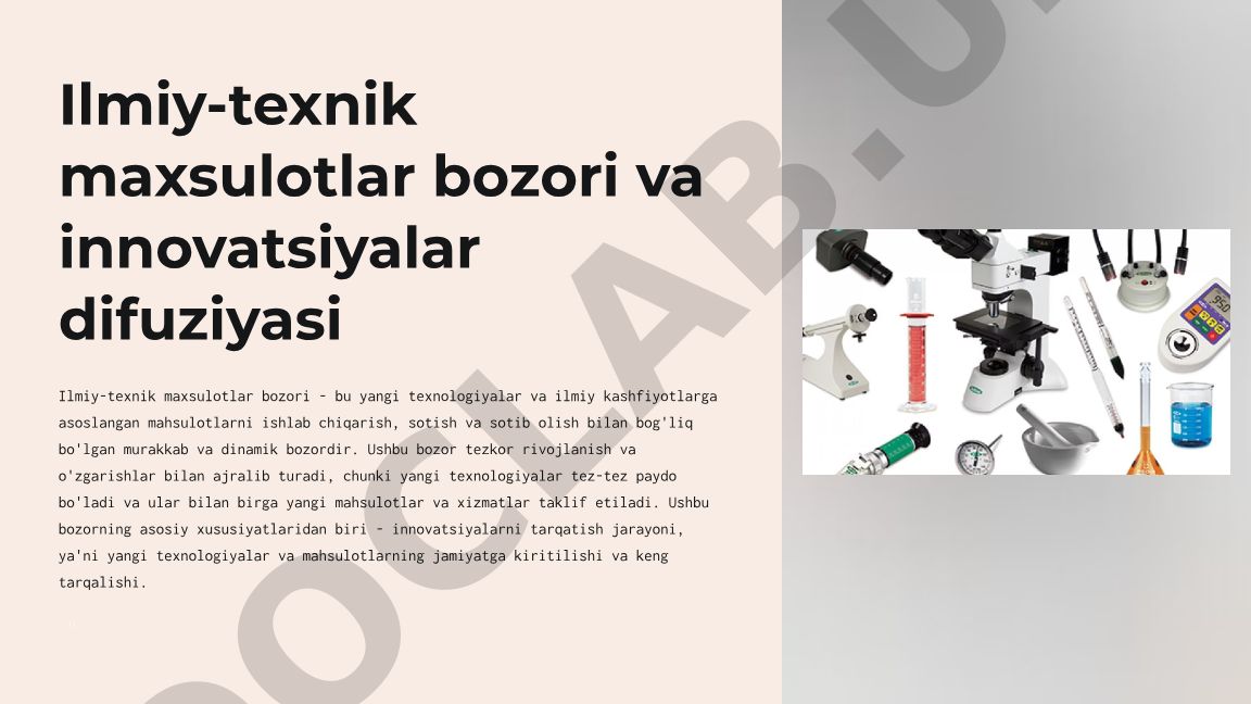 Ilmiy-texnik maxsulotlar bozori va innovatsiyalar difuziyasi