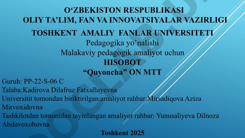 Malakaviy pedagogik amaliyot hisoboti
