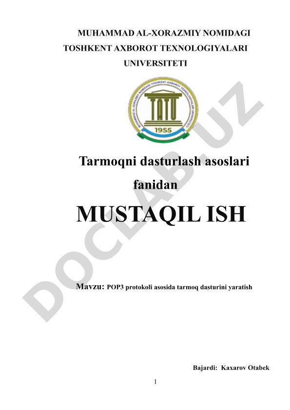 POP3 protokoli asosida tarmoq dasturini yaratish