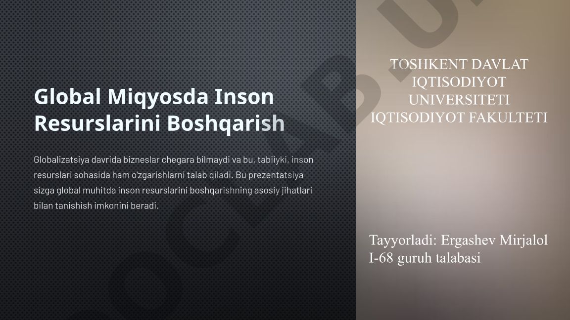 Global Miqyosda Inson Resurslarini Boshqarish