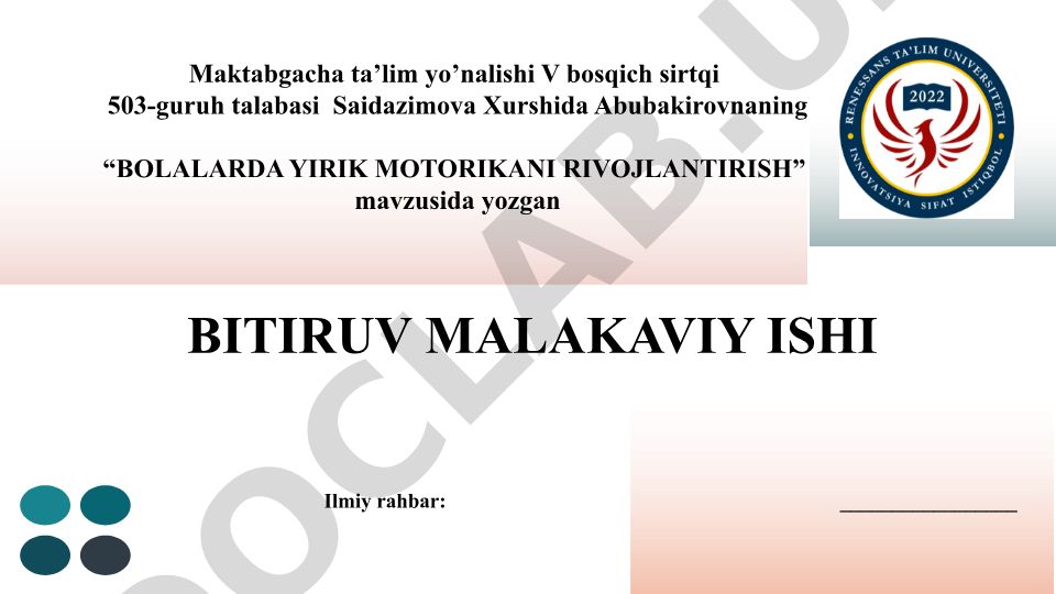 Bolalarda yirik motorikani rivojlantirish