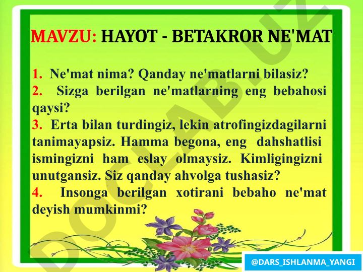 Hayot - betakror ne'mat