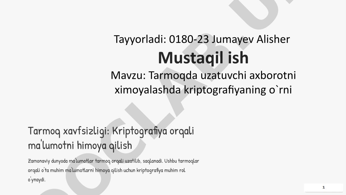 Tarmoqda uzatuvchi axborotni ximoyalashda kriptografiyaning o`rni