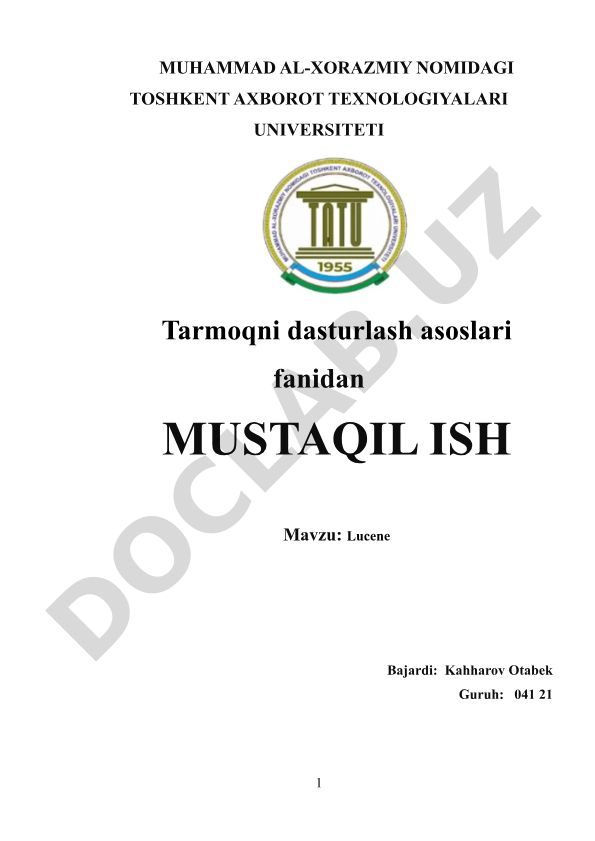 Lucene texnologiyasi haqida umumiy tushuncha