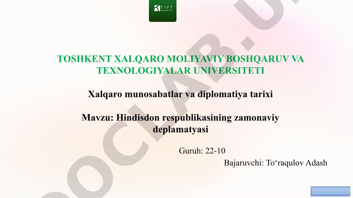 Hindisdon respublikasining zamonaviy deplamatyasi