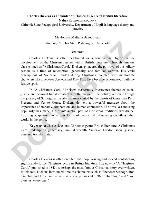 Charles Dickens as a founder of Christmas genre in British literature
