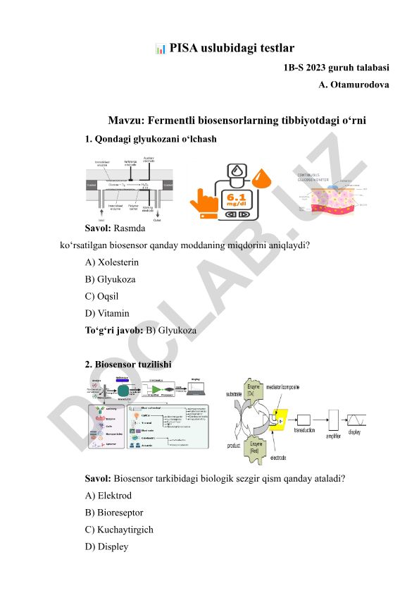 Fermentli biosensorlarning tibbiyotdagi o‘rni