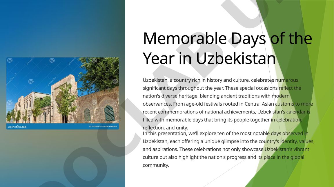 Memorable Days of the Year in Uzbekistan