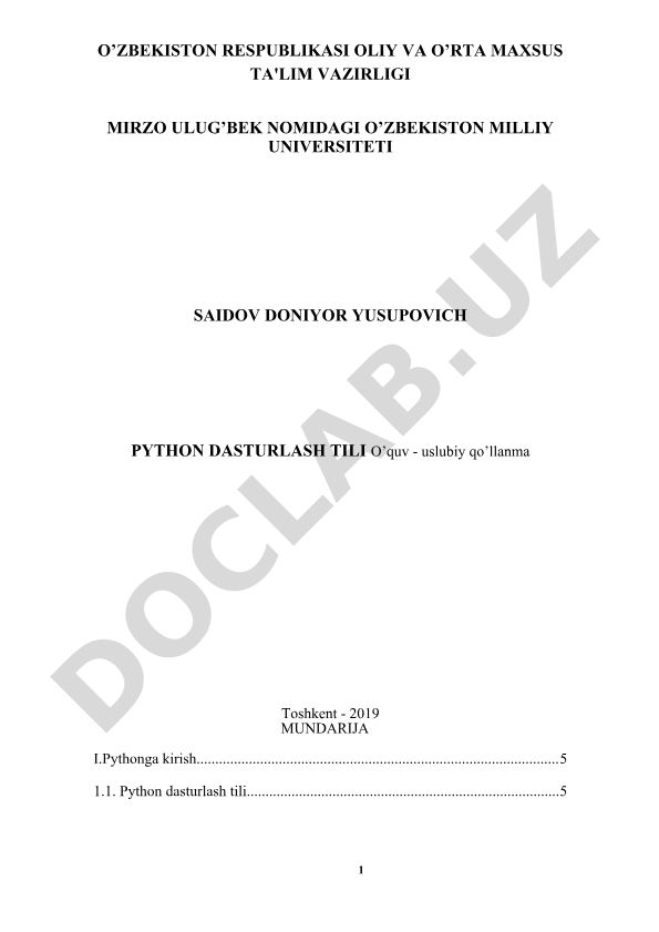 Python dasturlash tili o'quv-uslubiy qo'llanma