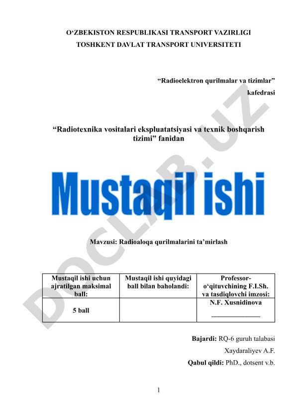 Radioaloqa qurilmalarini ta’mirlash