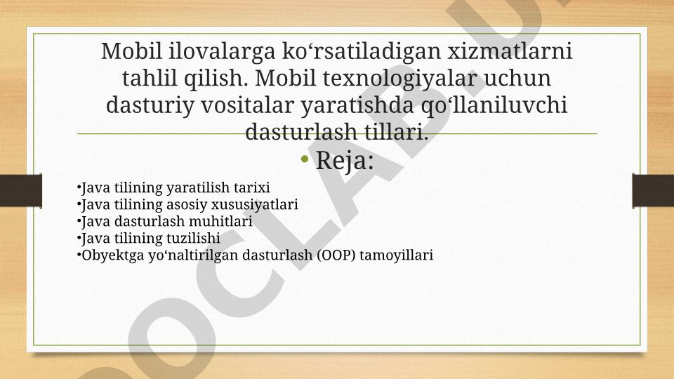 Java dasturlash tili: tarixi, xususiyatlari va mobil texnologiyalarda qo'llanilishi