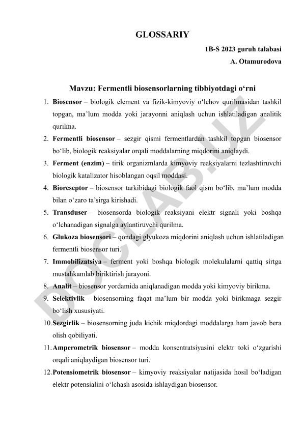 Fermentli biosensorlarning tibbiyotdagi o‘rni