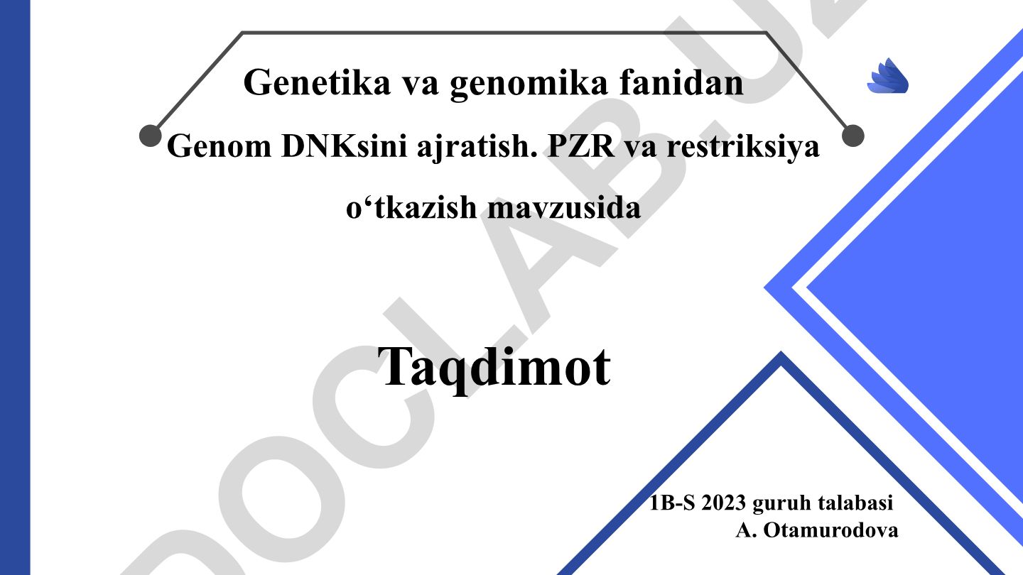 Genom DNKsini ajratish, PZR va restriksiya o‘tkazish