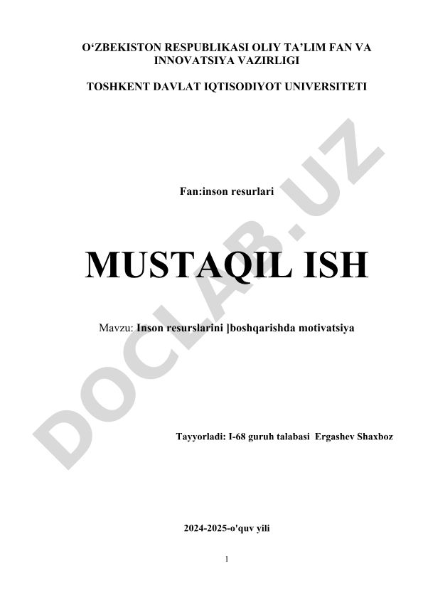 Inson resurslarini boshqarishda motivatsiya
