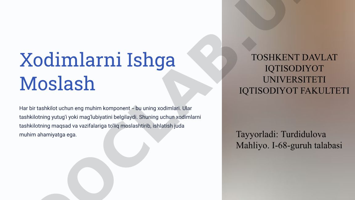 Xodimlarni Ishga Moslash