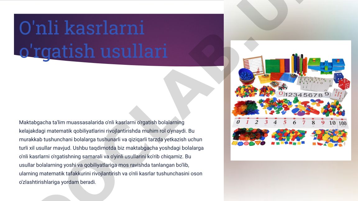 O'nli kasrlarni o'rgatish usullari