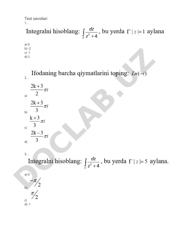 Matematik test savollari