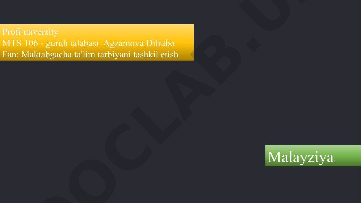 Malayziya maktabgacha ta'limi tizimi va usullari