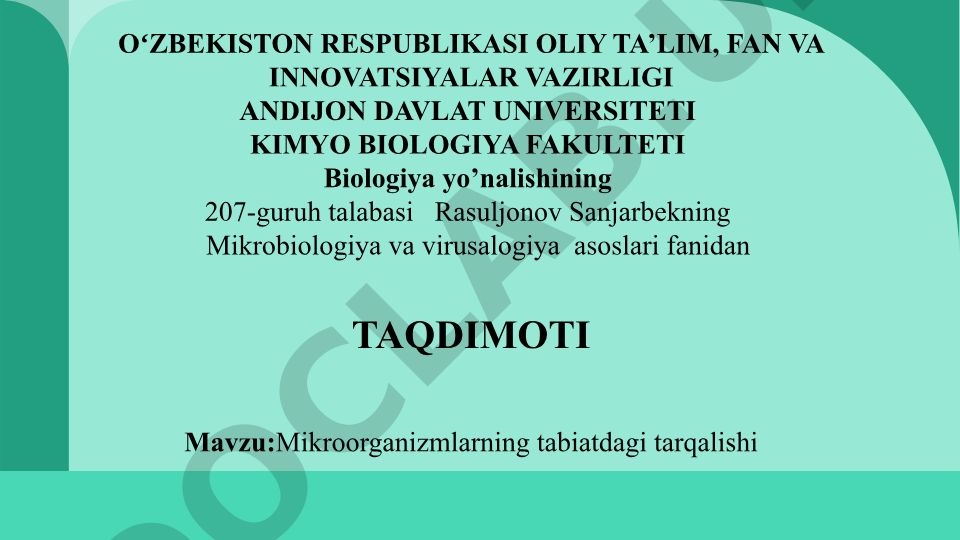 Mikroorganizmlarning tabiatdagi tarqalishi