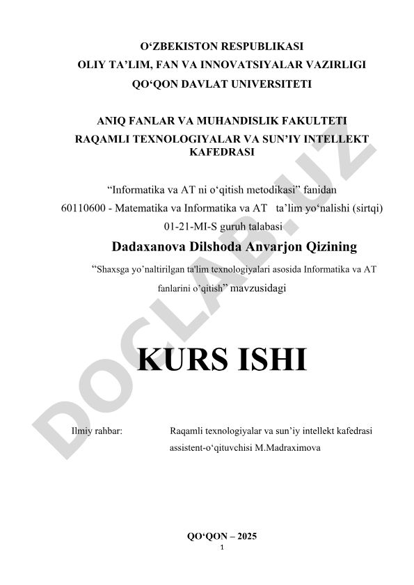 Shaxsga yo'naltirilgan ta'lim texnologiyalari asosida Informatika va AT fanlarini o'qitish