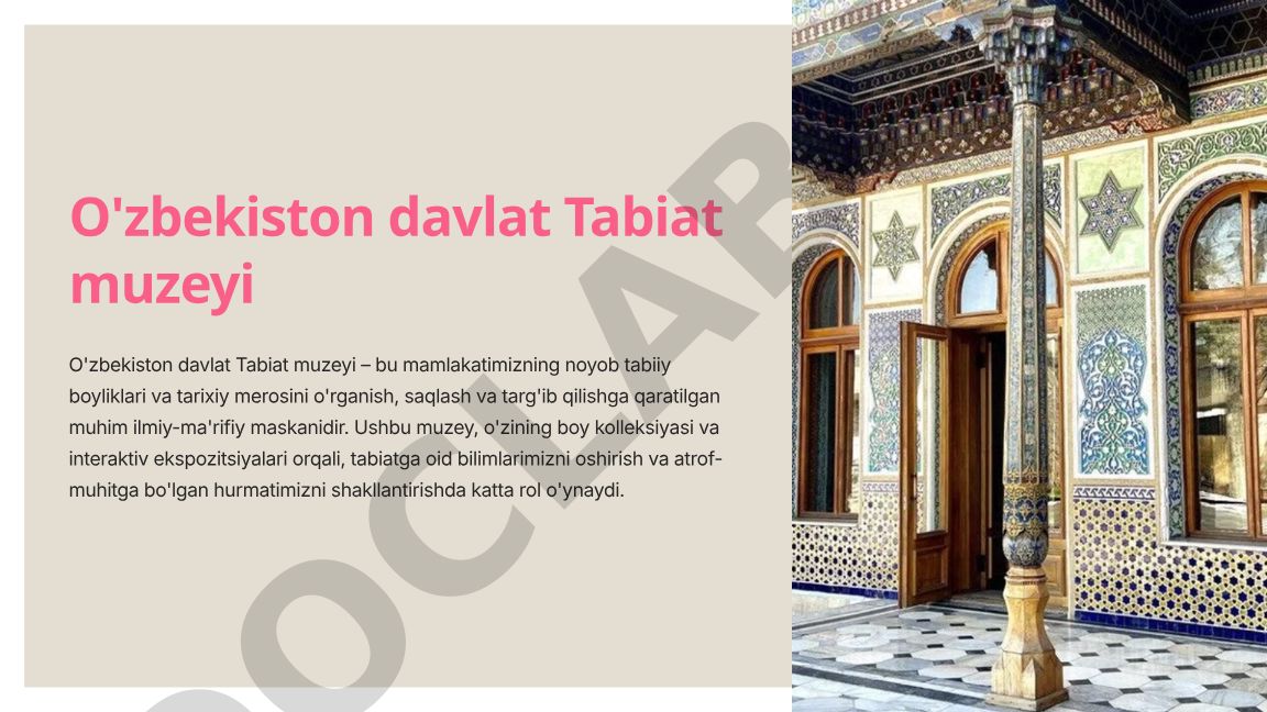 O'zbekiston davlat Tabiat muzeyi tarixi va eksponatlari