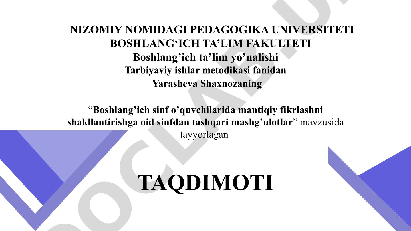 Boshlang'ich sinf o'quvchilarida mantiqiy fikrlashni shakllantirishga oid sinfdan tashqari mashg'ulotlar