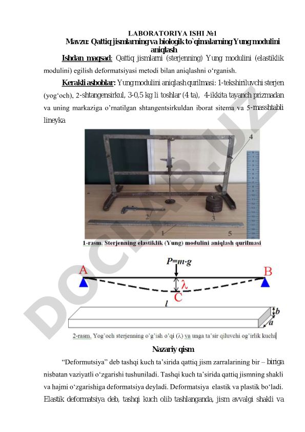 Qattiq jismlarning va biologik to'qimalarning Yung modulini aniqlash