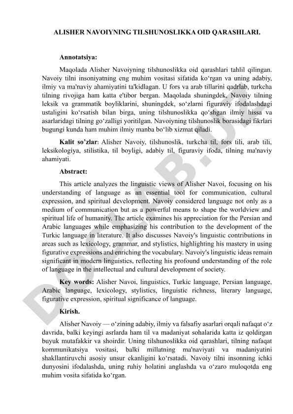 Alisher Navoiyning tilshunoslikka oid qarashlari