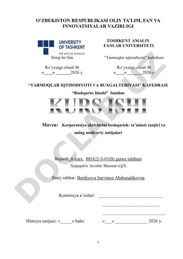 Korporatsiya aktivlarini boshqarish: ta’minot zanjiri va uning moliyaviy natijalari