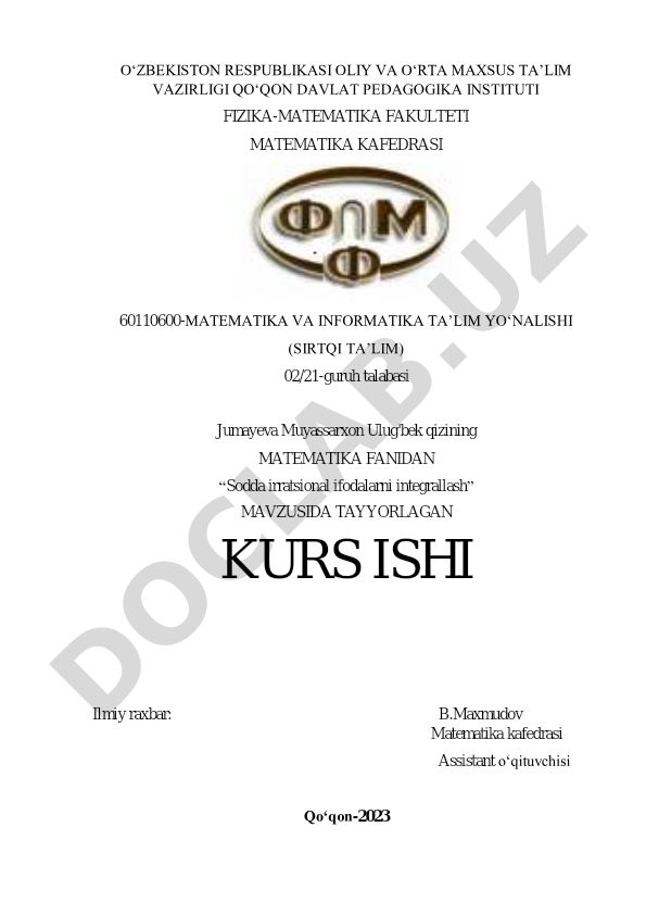 Sodda irratsional ifodalarni integrallash