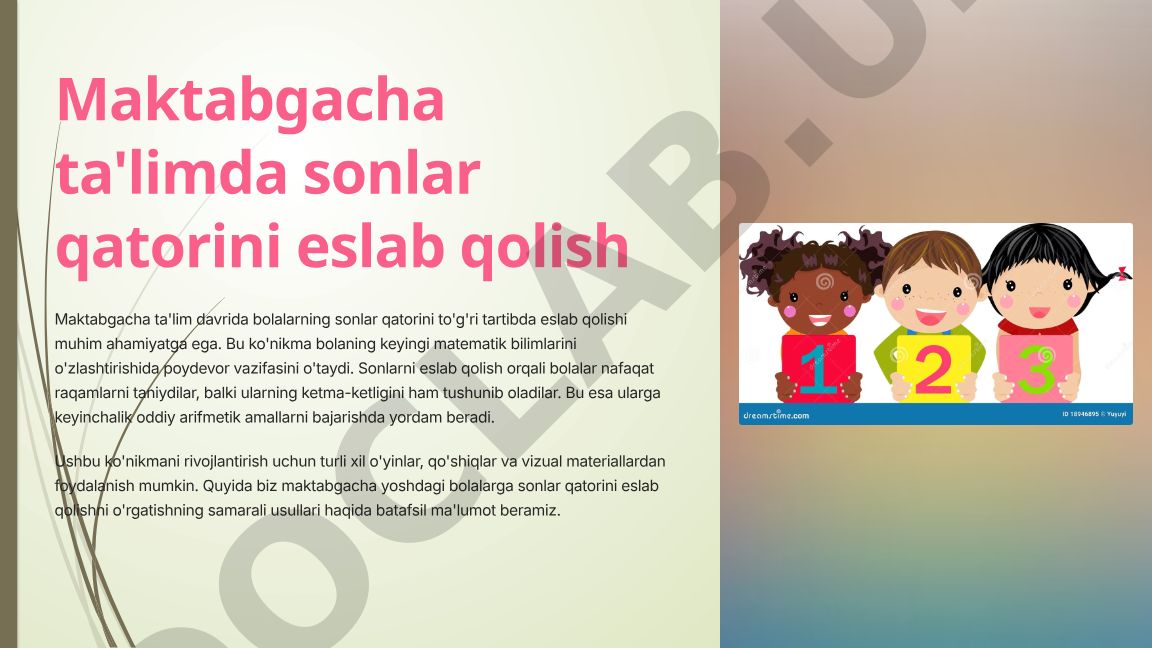 Maktabgacha ta'limda sonlar qatorini eslab qolish