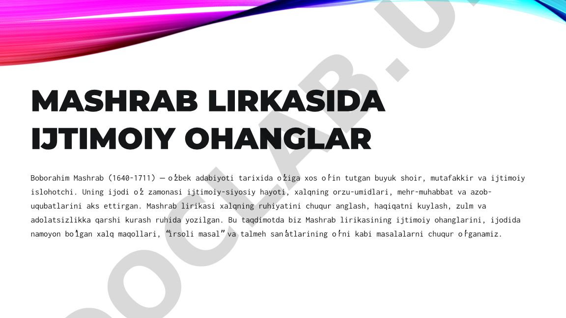 Boborahim Mashrab lirikasida ijtimoiy ohanglar