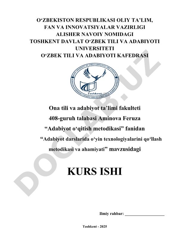 Adabiyot darslarida oʻyin texnologiyalarini qoʻllash metodikasi va ahamiyati