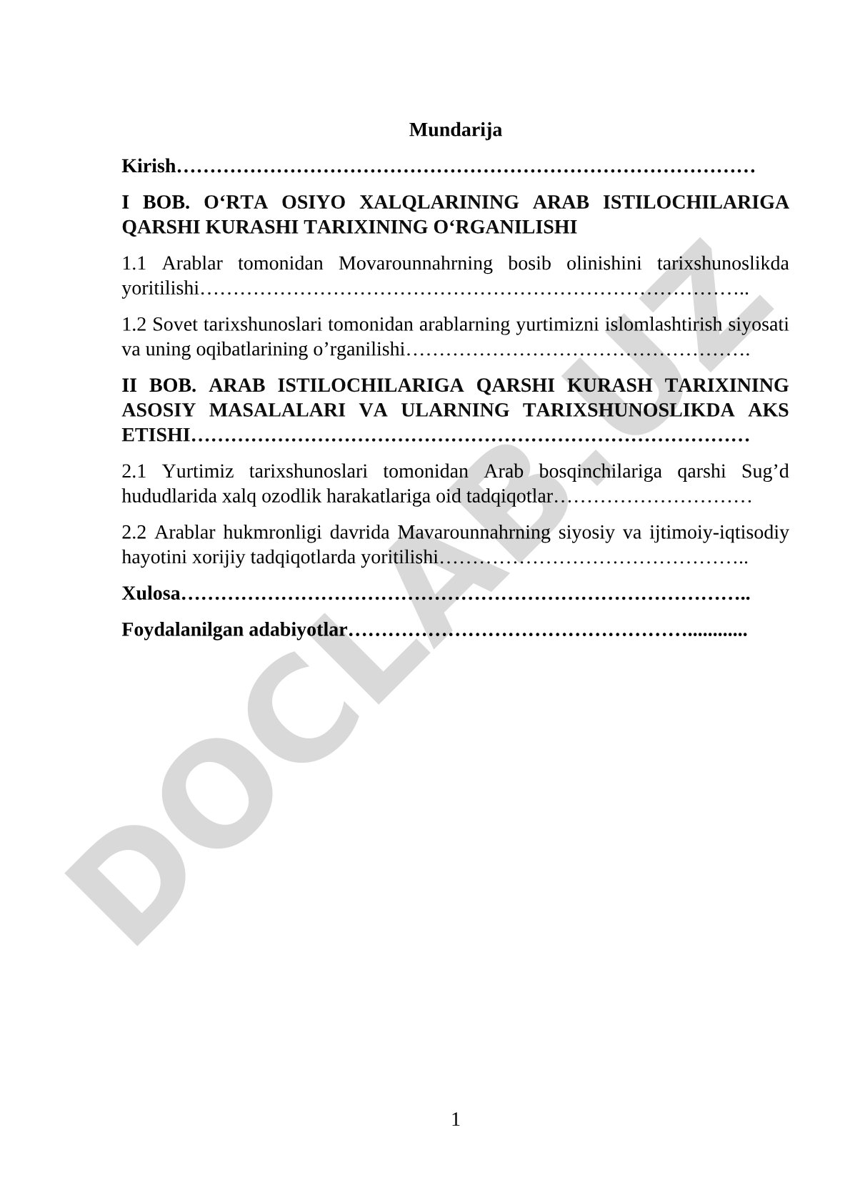 O'rta Osiyo xalqlarining arab istilochilariga qarshi kurashi tarixining o'rganilishi