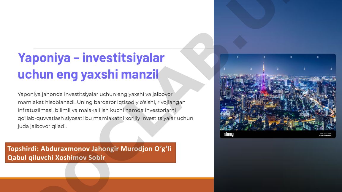 Yaponiya – investitsiyalar uchun eng yaxshi manzil