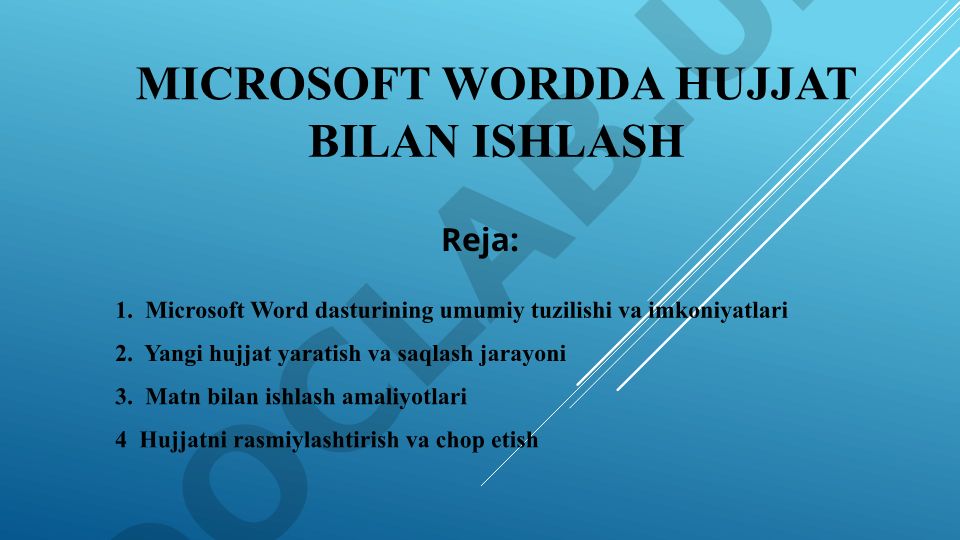 Microsoft Word dasturining umumiy tuzilishi va imkoniyatlari
