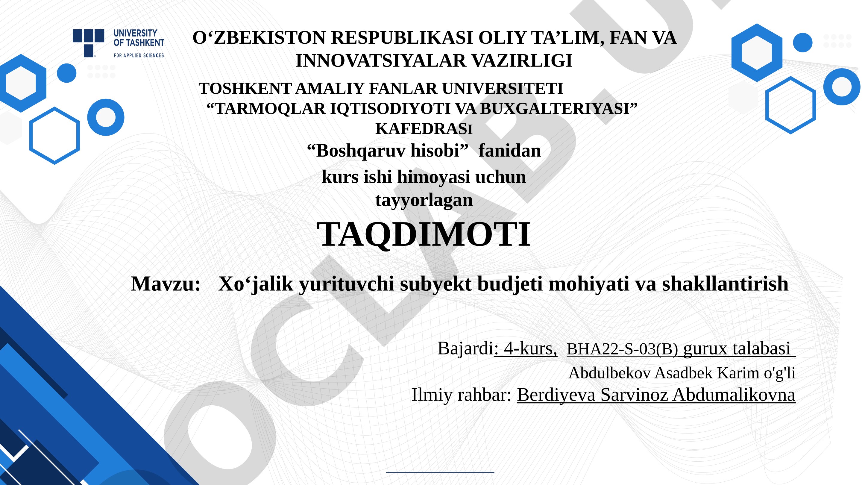 Xo‘jalik yurituvchi subyekt budjeti mohiyati va shakllantirish